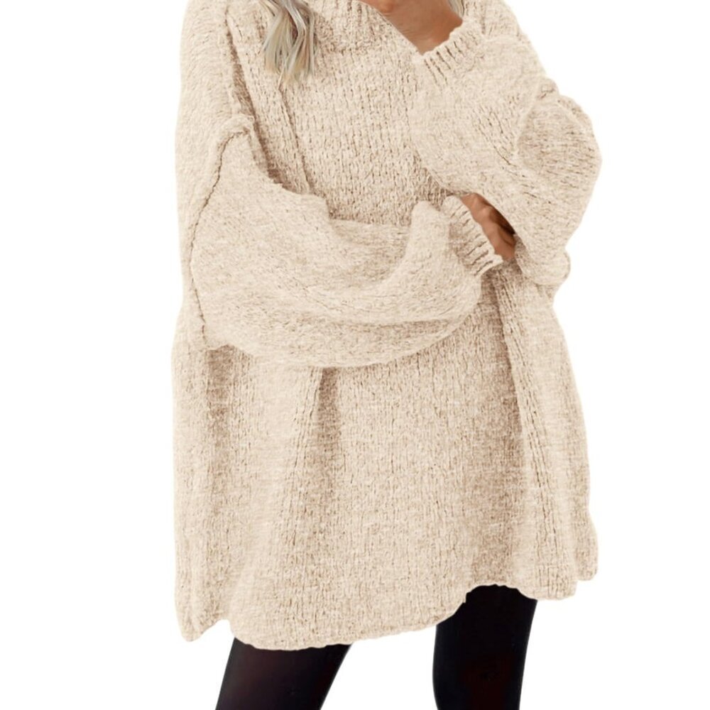 Oversized Cable Knit Mock Neck Pullover Sweater Thick Winter